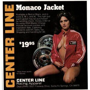 1979 Center Line Racing Apparel Monaco Jacket Vintage Print Ad 70s Sexy Wall Art